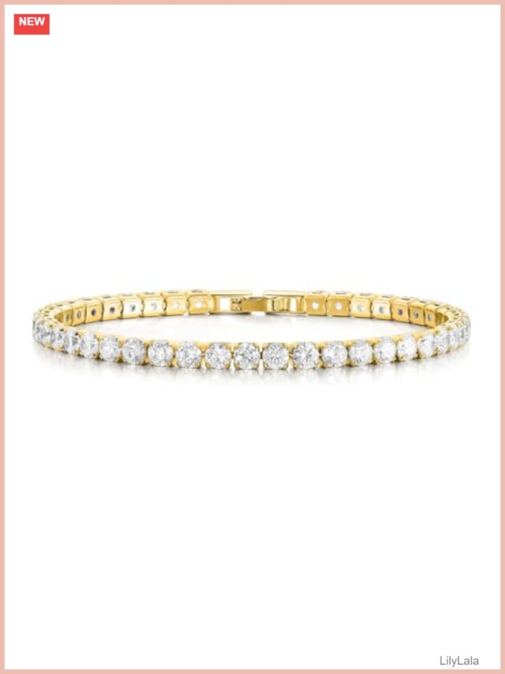 18K Gold Plated 4mm High Carbon Diamond Tennis Bracelet Stainless Steel Chain